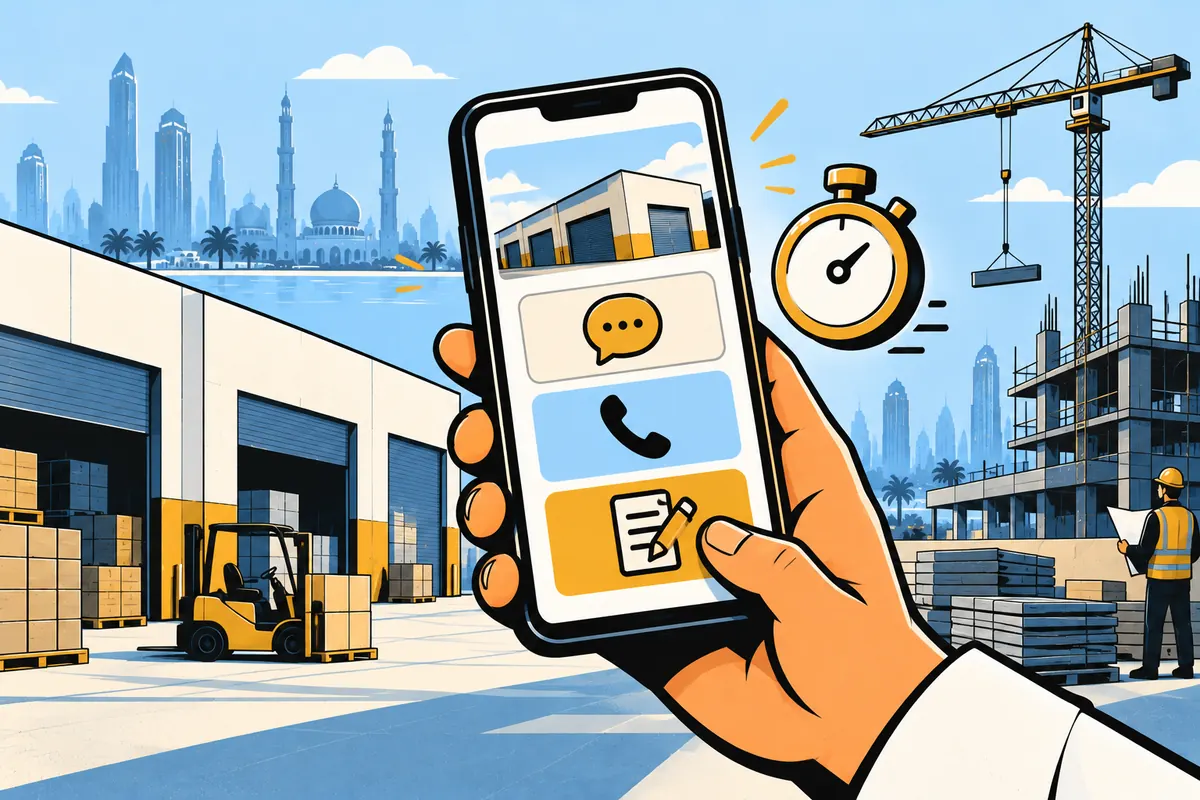 Mobile B2B website with WhatsApp, call and quote request buttons tested for speed by a UAE buyer