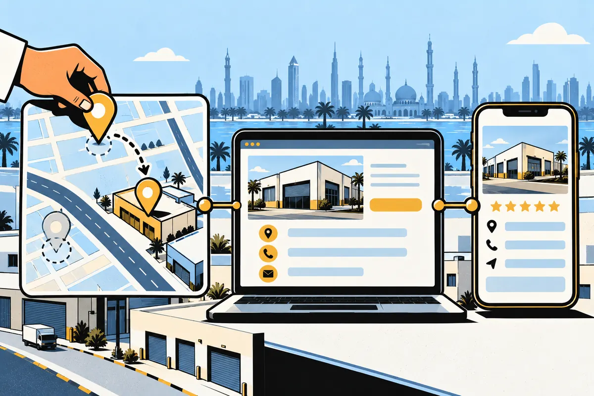 Matching map pin, website details and reviews to fix a Google Maps listing in Sharjah