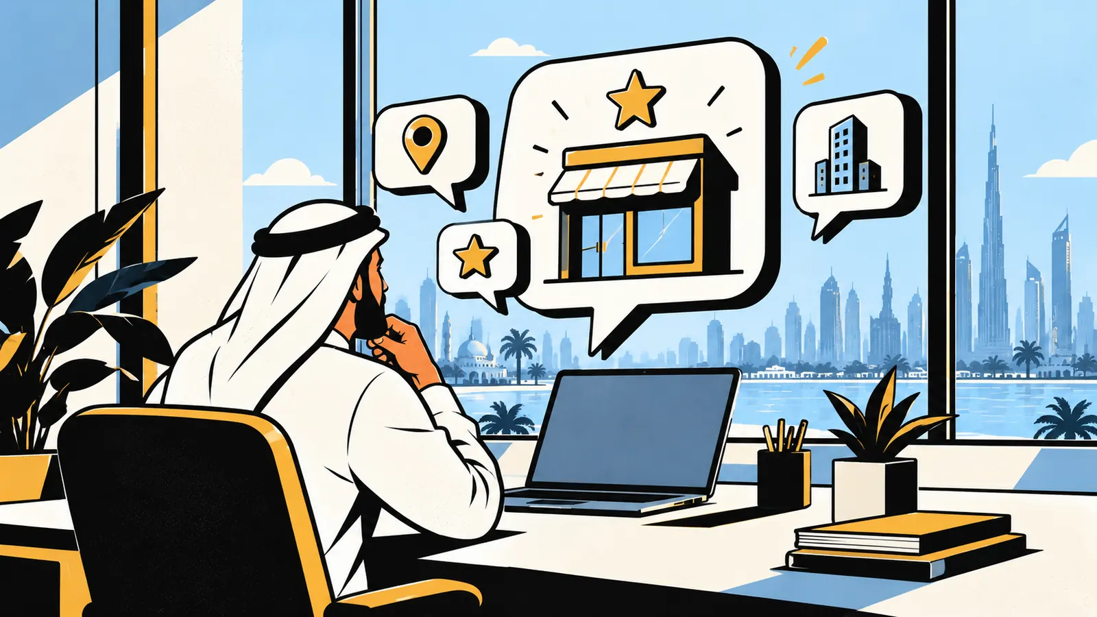 UAE business owner watching an AI chat answer recommend their company, illustrating how to get recommended by ChatGPT