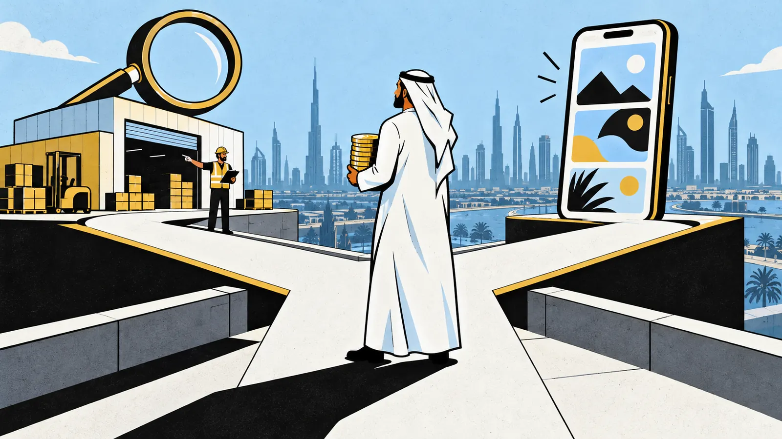 Business owner choosing between search ads and social feed ads for a UAE B2B company, Google Ads vs Meta Ads