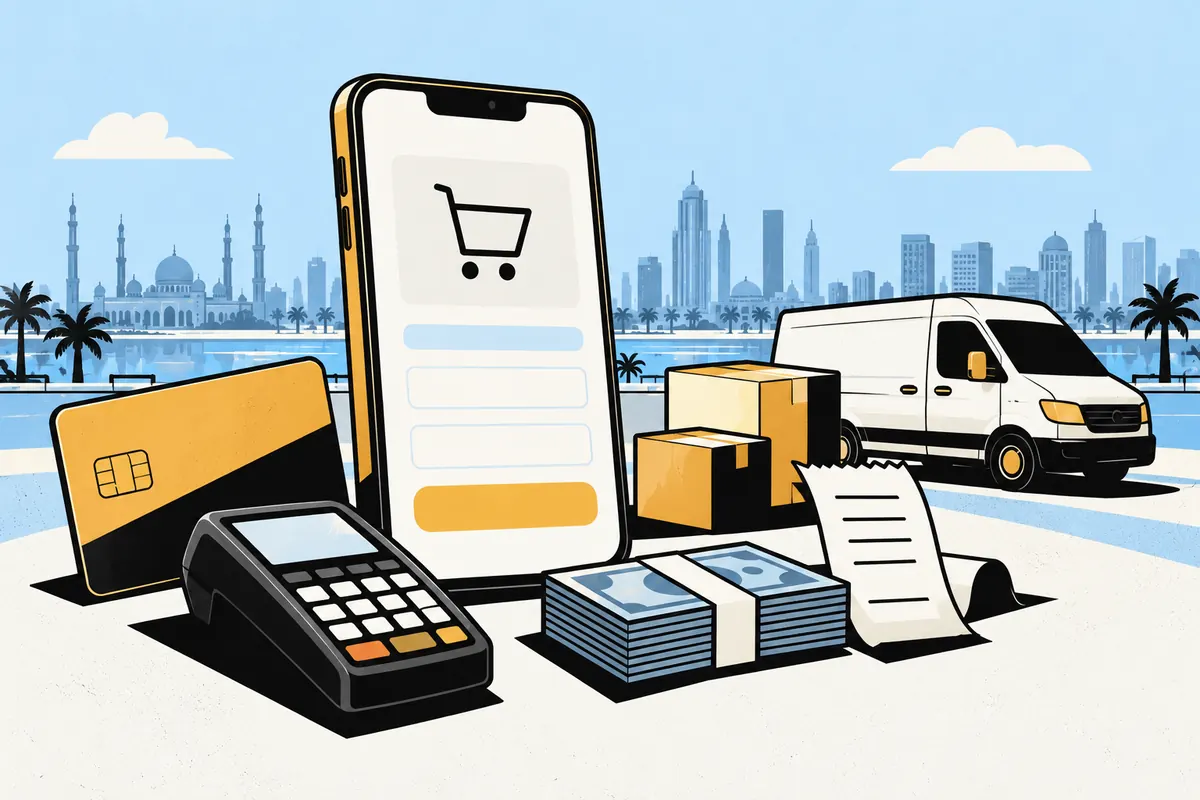 Payment options for a UAE online store: cards, cash on delivery and checkout on a phone
